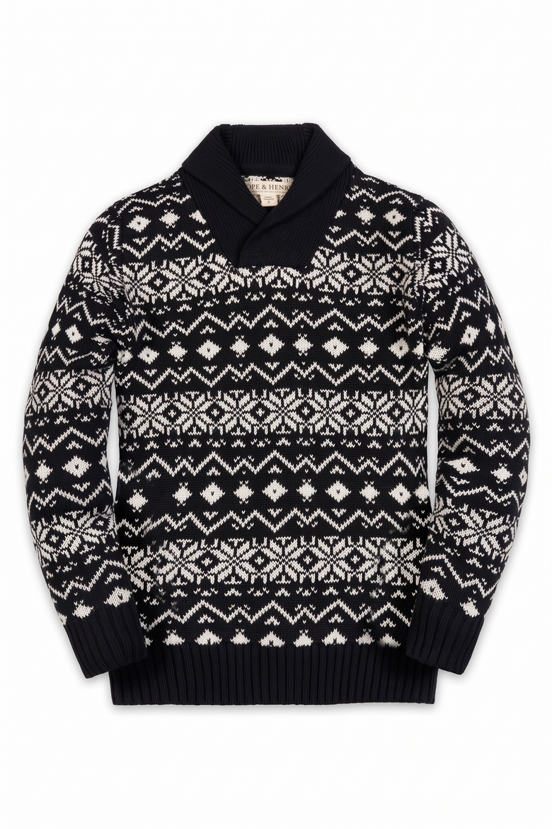 Kids' Organic Shawl Collar Sweater, Main, color, Black and White Fair Isle