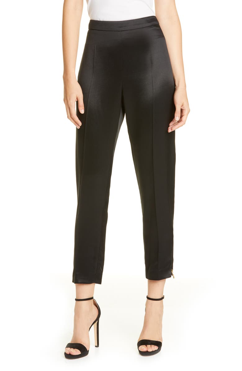 Brandon Maxwell Side Zip Silk Twill Cigarette Pants, Main, color, 