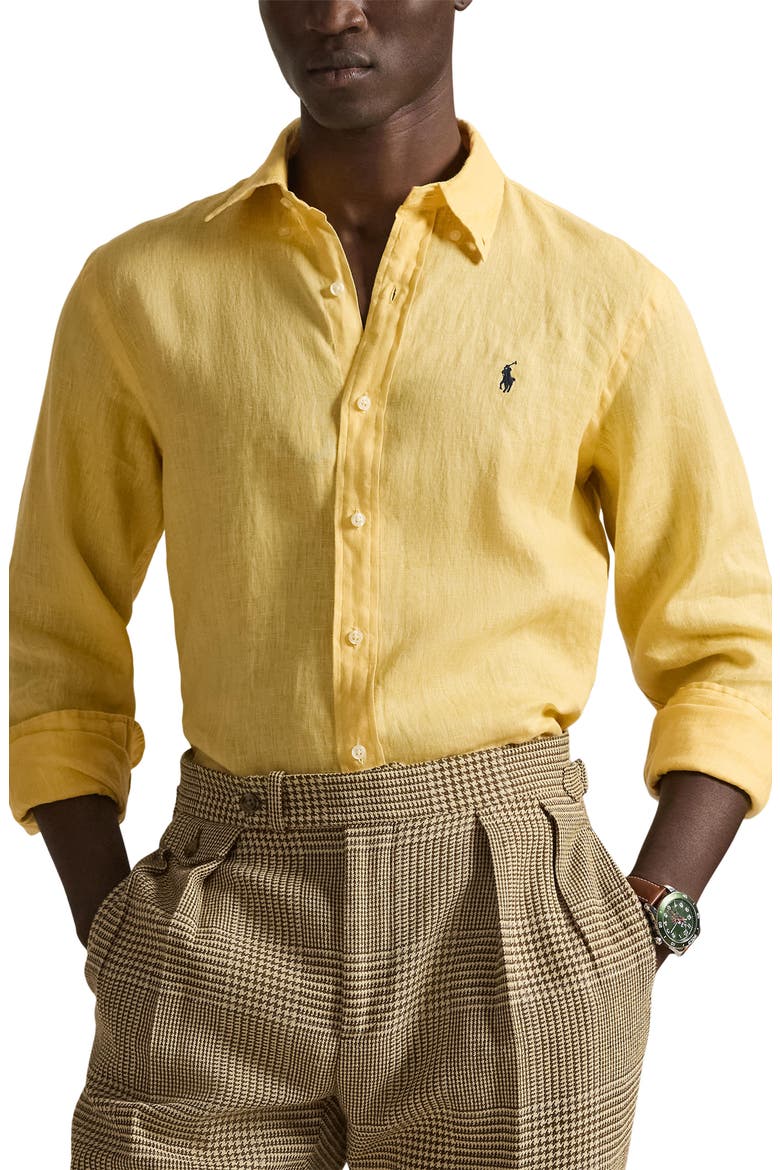 Classic Fit Linen Button-Down Shirt, Main, color, CORN YELLOW