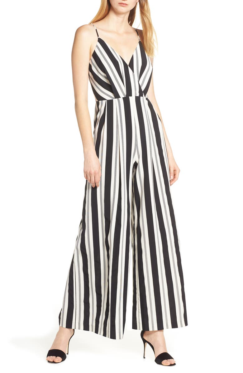 Avec Les Filles Stripe Wide Leg Jumpsuit, Main, color, 