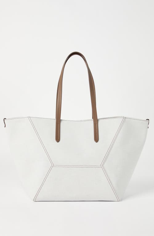 Brunello Cucinelli Cotton And Linen Gabardine Bc Duo Tote Bag In Chalk