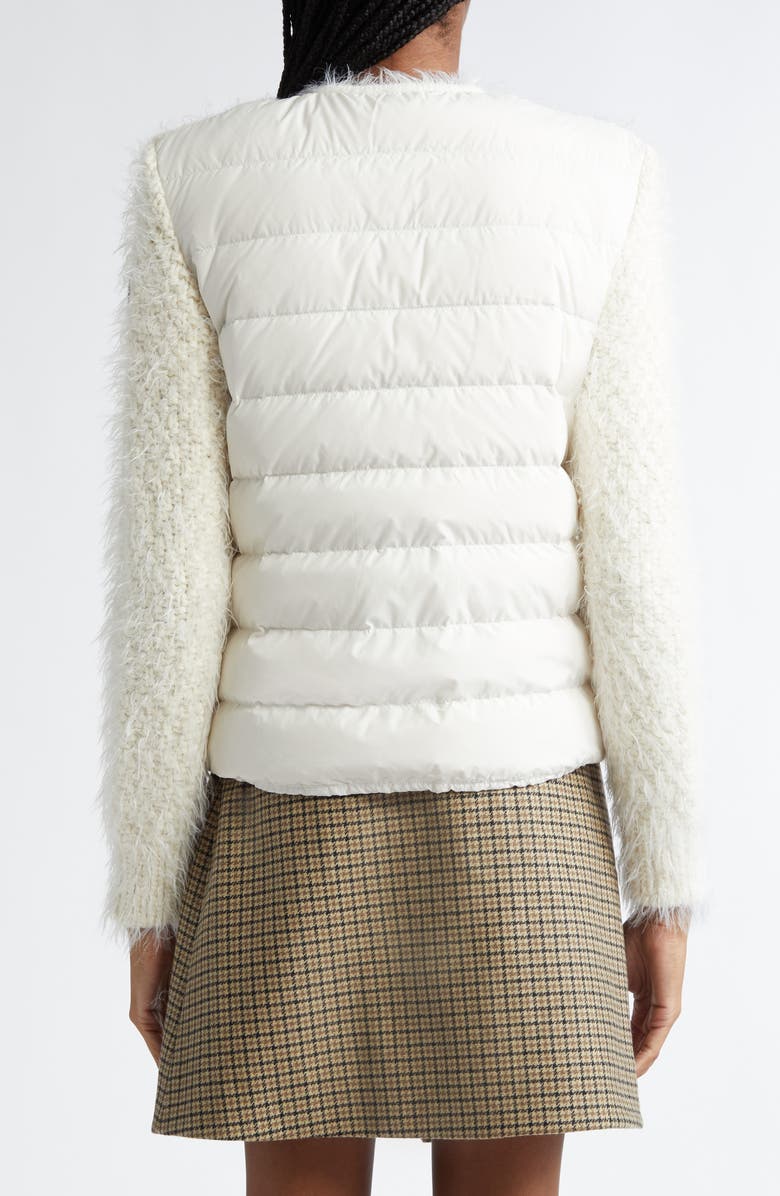 Moncler Fuzzy Wool Blend Knit & Quilted Down Cardigan, Alternate, color, Silk White
