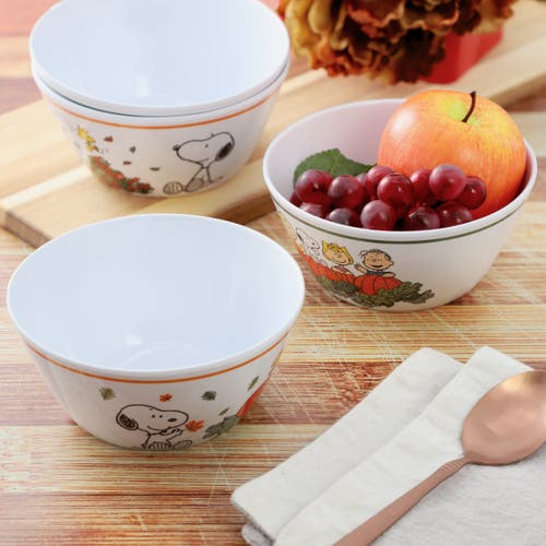 Peanuts Happy Fall 4 Piece 5.8 Inch Round Melamine Cereal Bowl Set In Multi