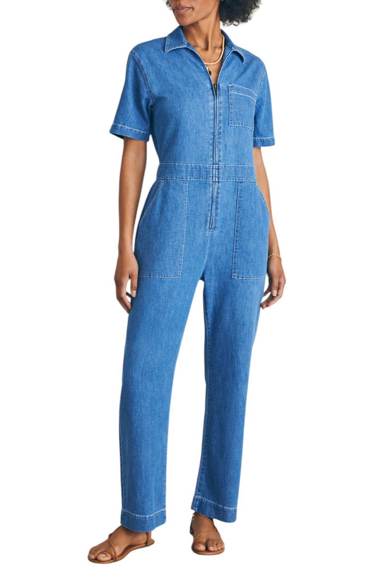 Organic Cotton Blend Denim Jumpsuit, Main, color, BAY BREEZE WASH