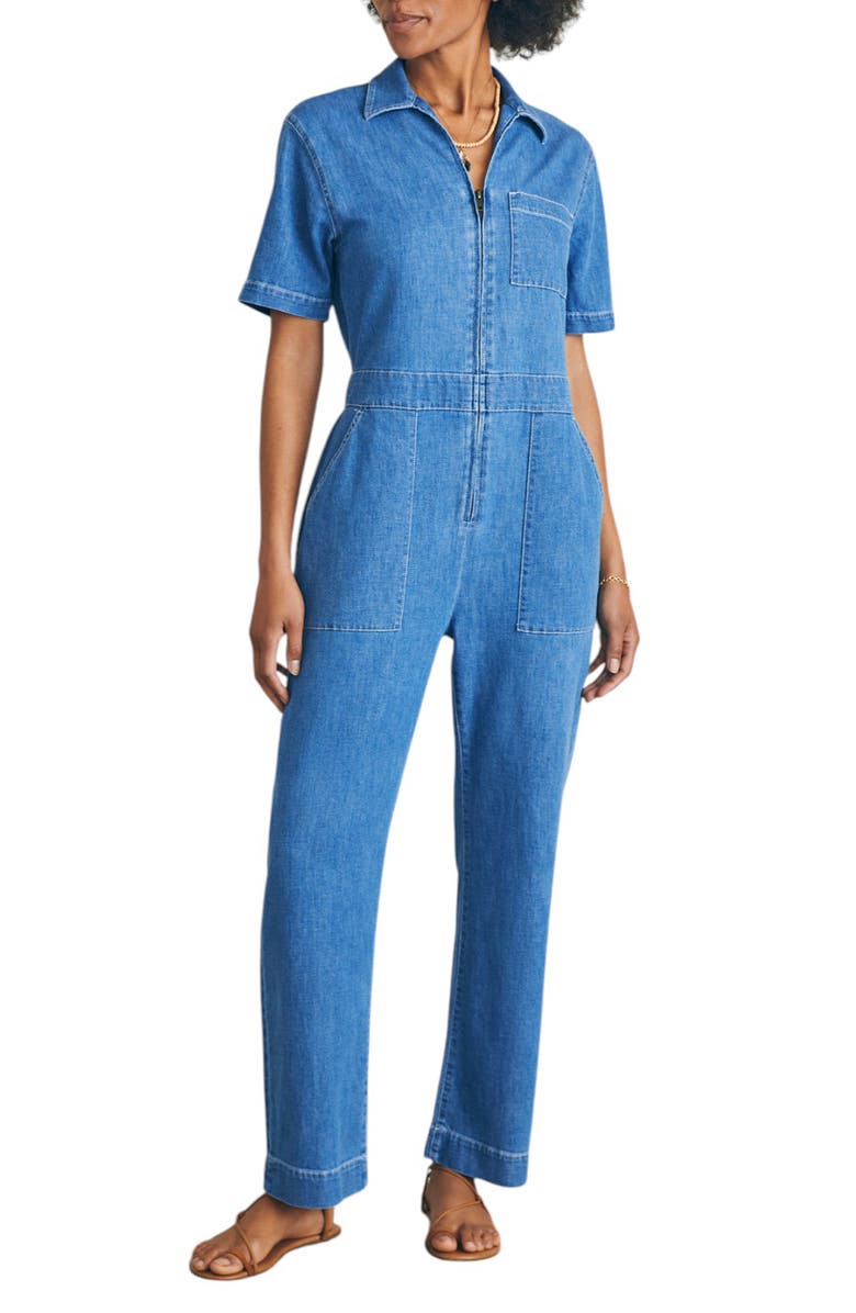 Faherty Organic Cotton Blend Denim Jumpsuit, Main, color, 