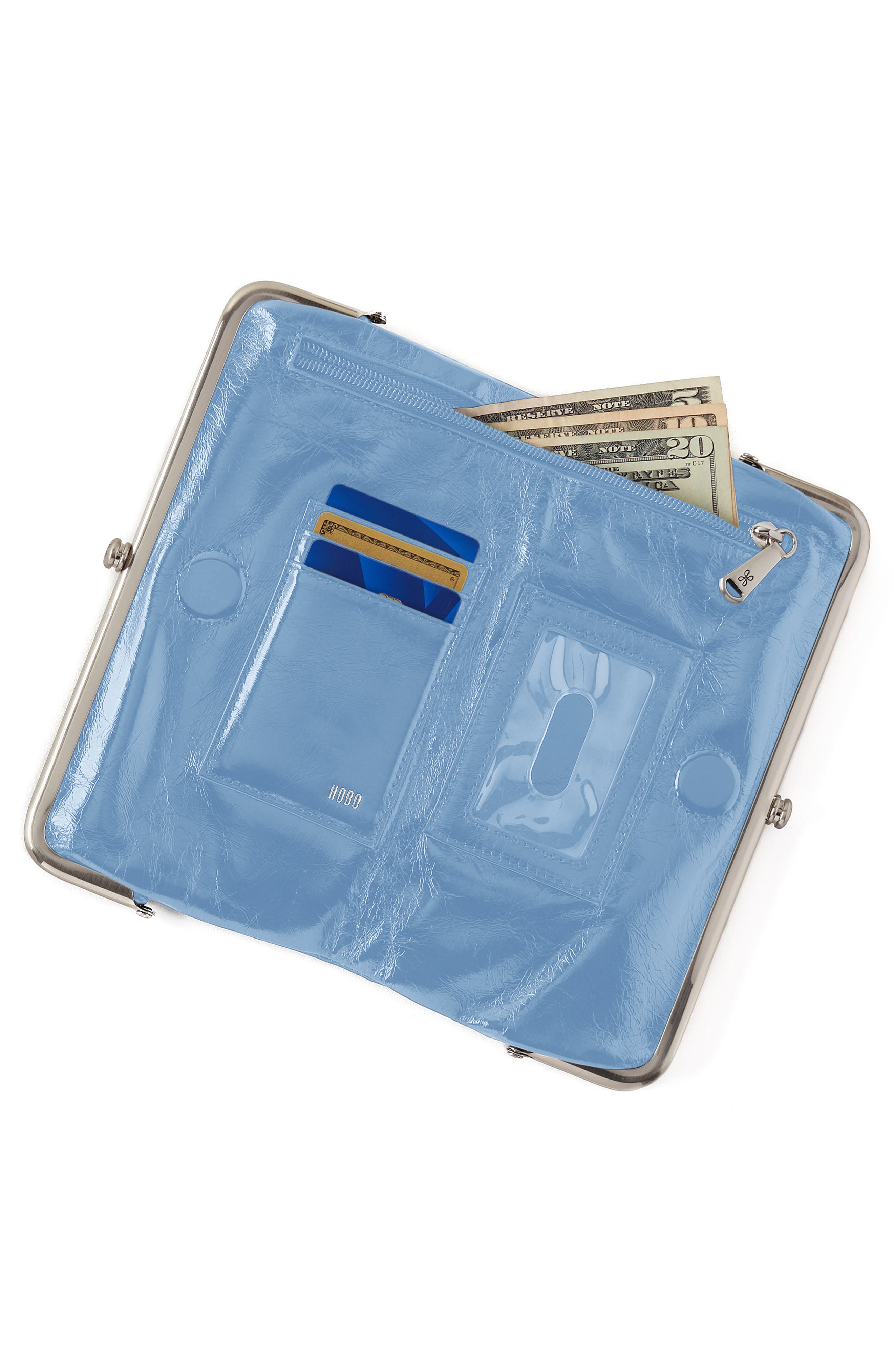 HOBO Lauren Leather Double Frame Clutch, Alternate, color, Faded Denim