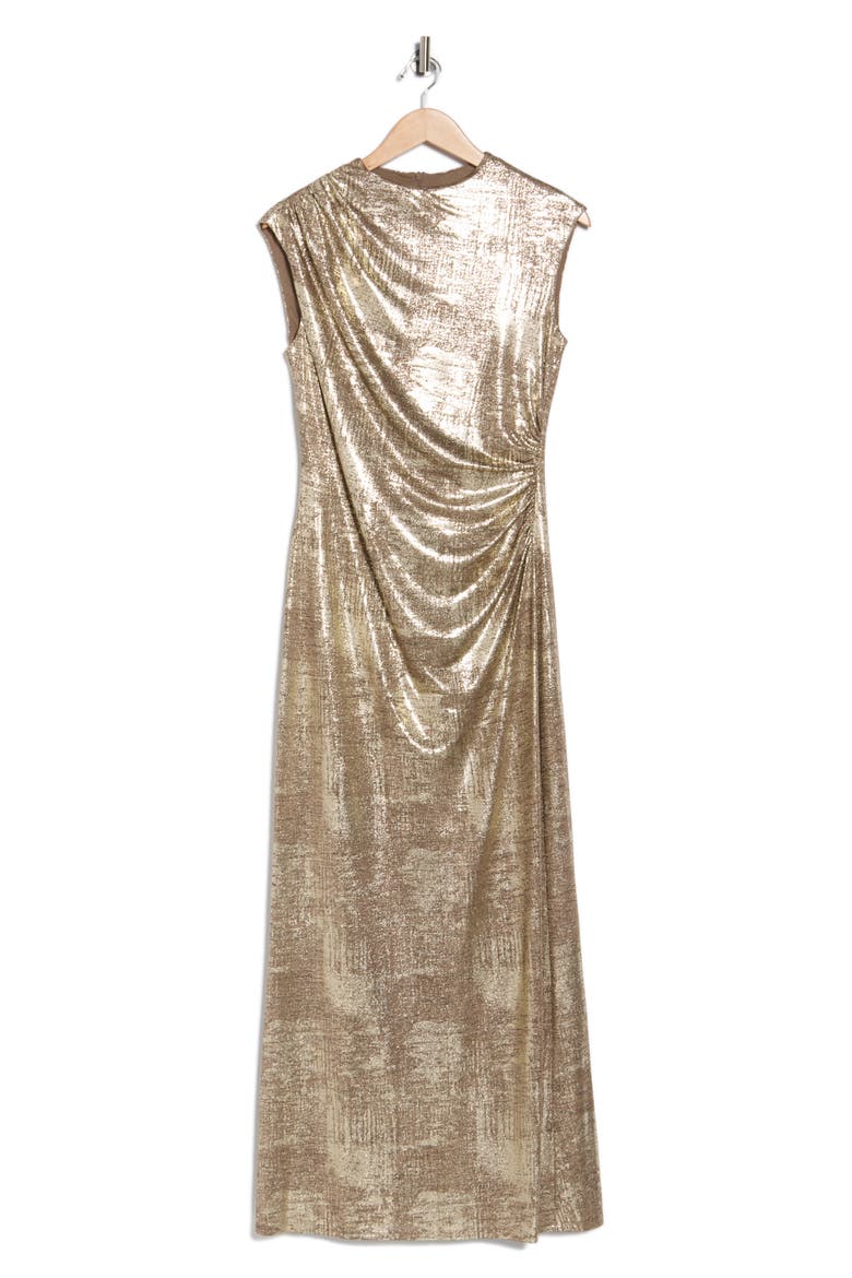 Foil Jersey Draped Midi Dress, Alternate, color, FLAX