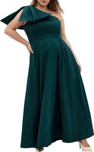 City Chic Captivate Bow One-Shoulder A-Line Gown