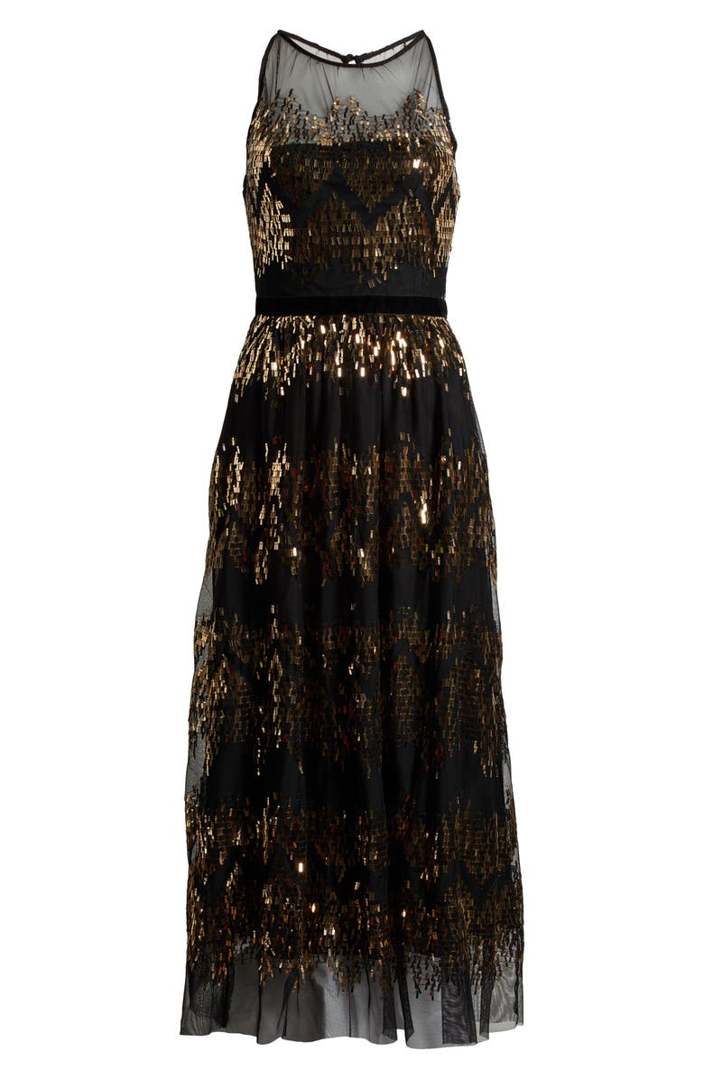 Vince Camuto Sequin Midi Dress, Alternate, color, Black Gold