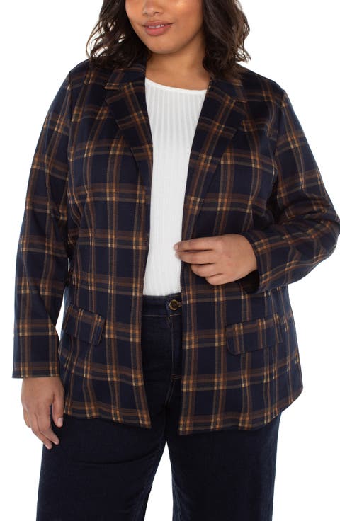 Plaid Notched Lapel Blazer (Plus)