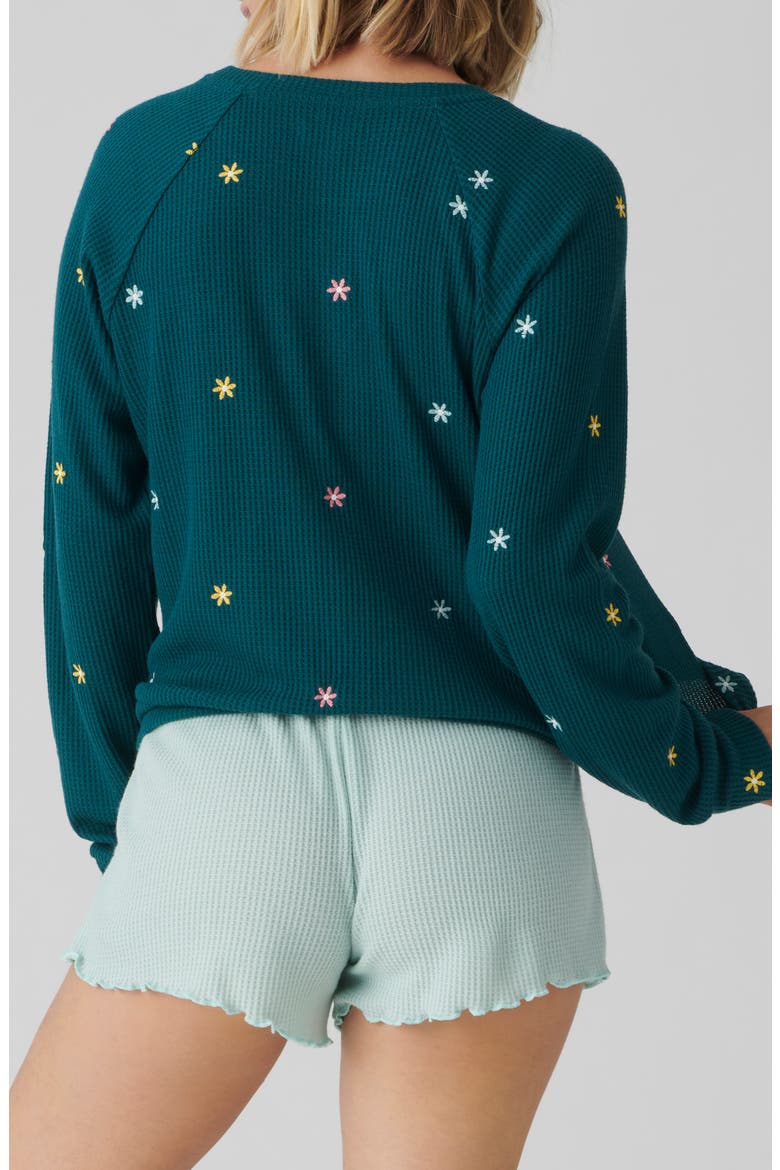 Take it Easy Embroidered Waffle Knit Pajama Top, Alternate, color, TEAL