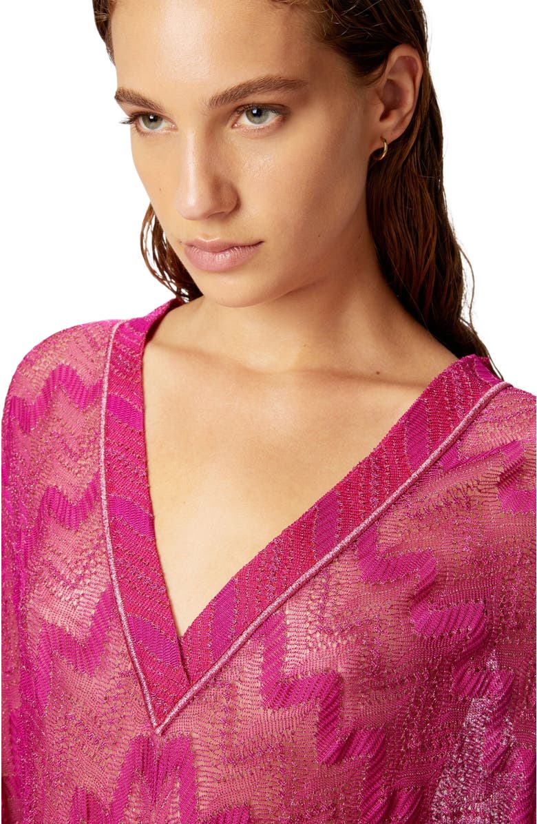 Missoni Cover-up Dress In Zig Zag Lamé Viscose With Wide Sleeves, Alternate, color, Purple