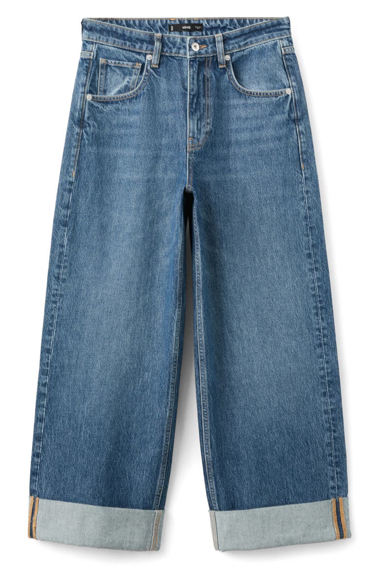 Cuffed Mid Rise Wide Leg Jeans, Main, color, MEDIUM BLUE