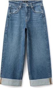 MANGO Cuffed Mid Rise Wide Leg Jeans