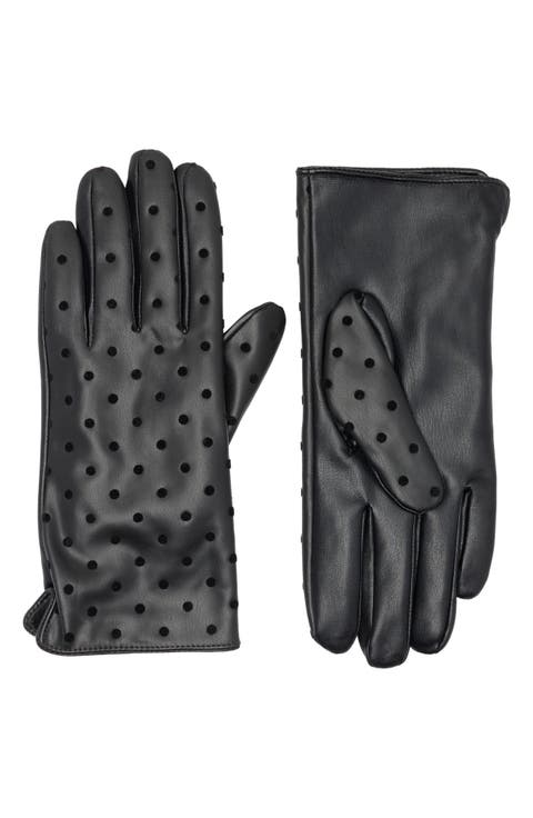 Flock Dotted Faux Leather Gloves