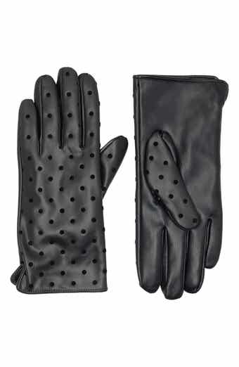 Flock Dotted Faux Leather Gloves