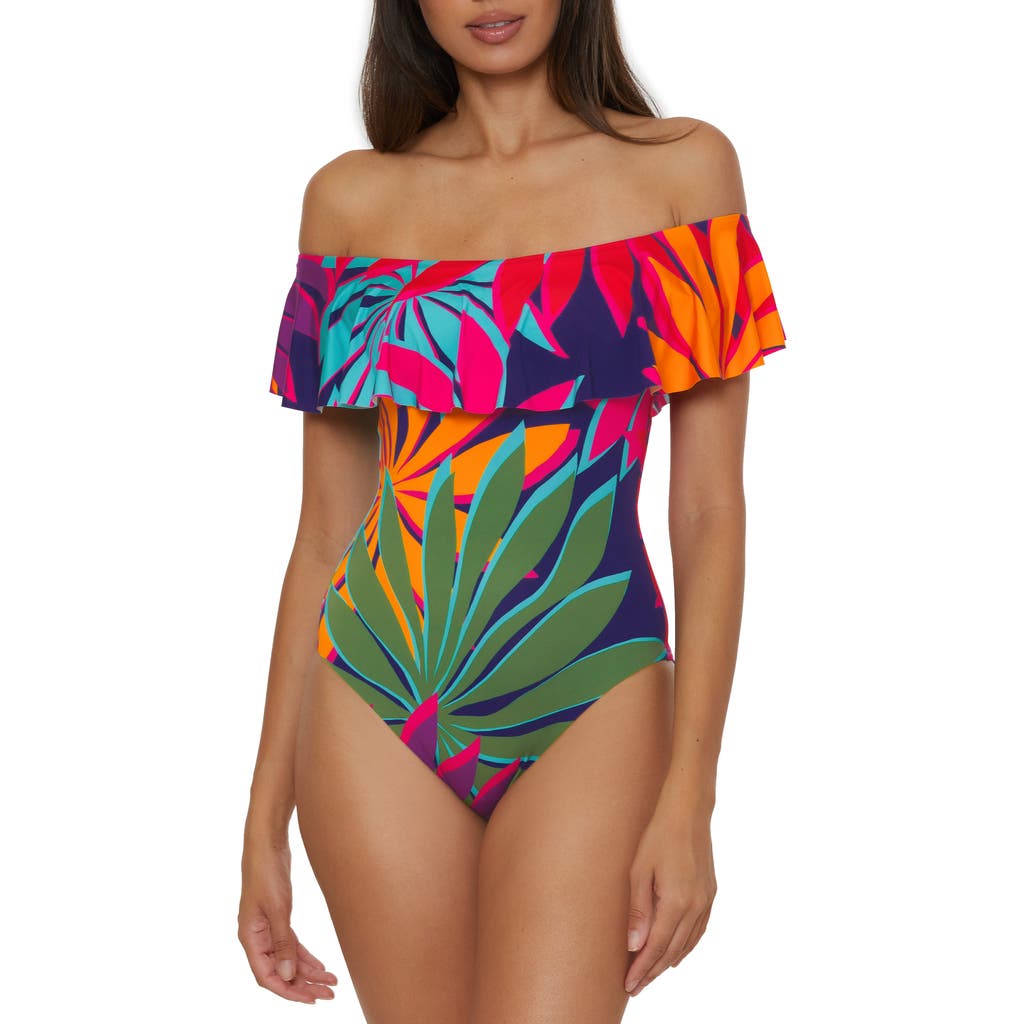 Trina Turk Wailea Ruffle Off The Shoulder One-piece Swimsuit In Navy Multi