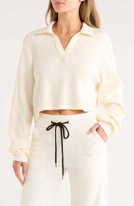 The Range Knit Crop Long Sleeve Polo Top