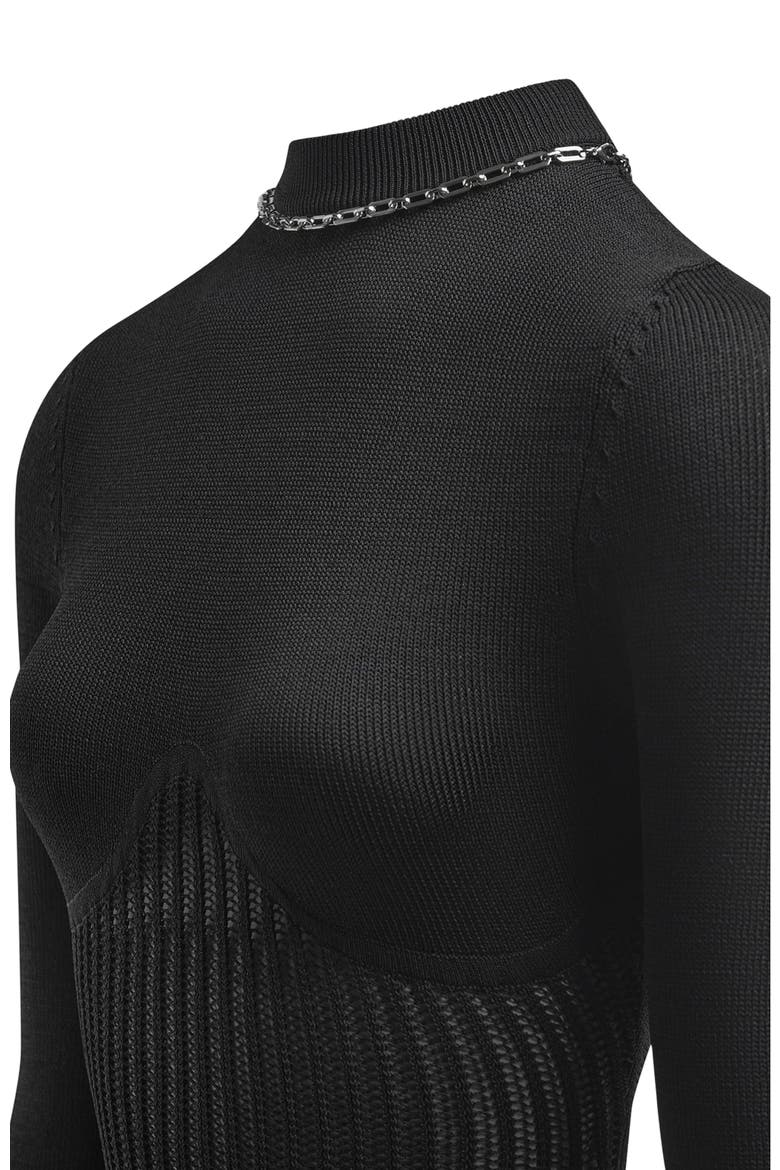 Contour Knit Bodysuit with Chain, Alternate, color, Black