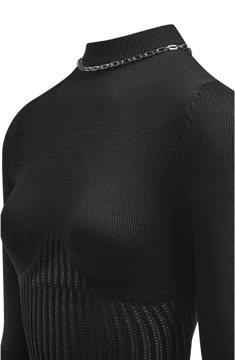 Manière De Voir Contour Knit Bodysuit with Chain, Alternate, color, Black