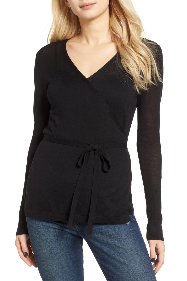 Wrap Cardigan, Main, color, BLACK