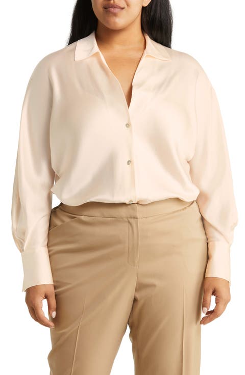 Fitted Silk Button-Up Blouse (Plus Size)