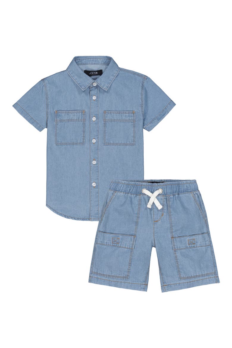 Kids' Chambray Button-Up Shirt & Shorts Set, Main, color, LIGHT WASH