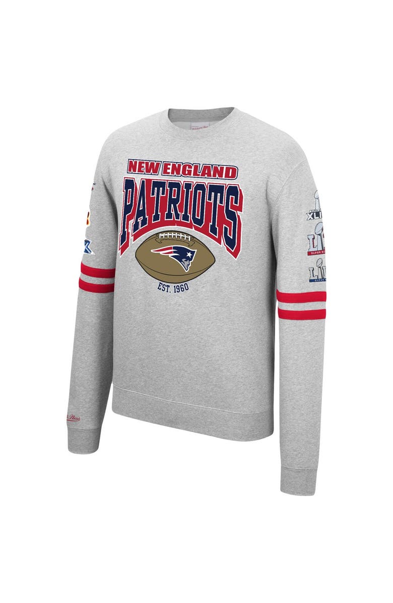 Mitchell & Ness Men's Mitchell & Ness Heathered Gray New England Patriots Allover Print Fleece Pullover Sweatshirt, Alternate, color, 
