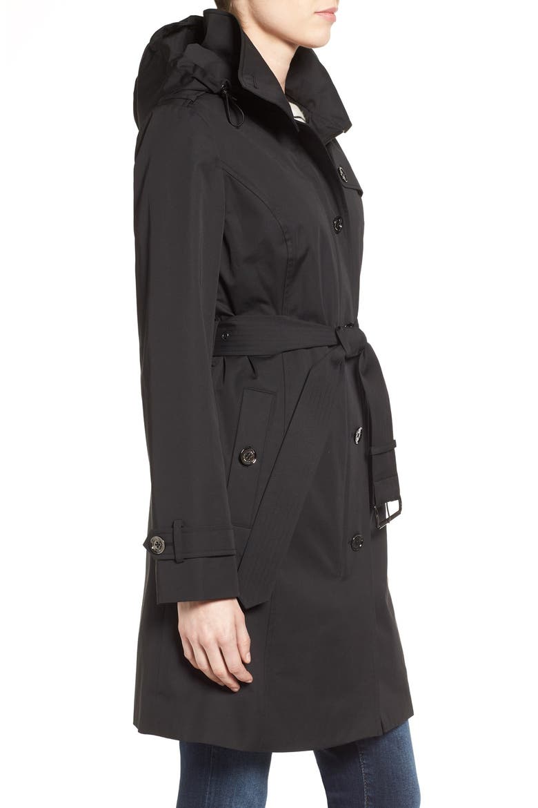Hooded Trench Coat, Alternate, color, BLACK
