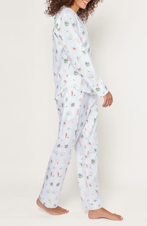 Petite Plume Holiday Print Cotton Twill Pajamas In White