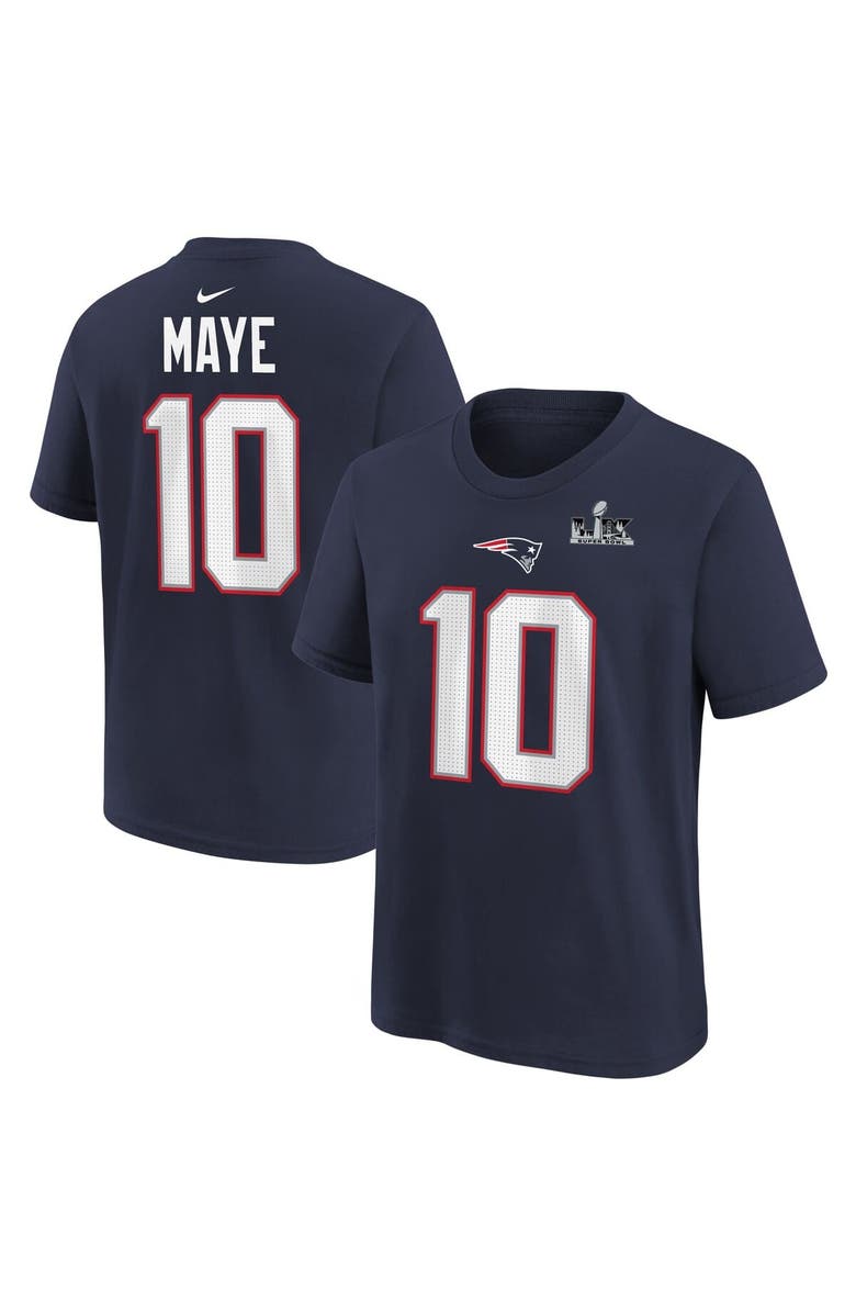 Nike Youth Nike Drake Maye Navy New England Patriots Super Bowl LX Patch Name & Number T-Shirt, Main, color, Navy