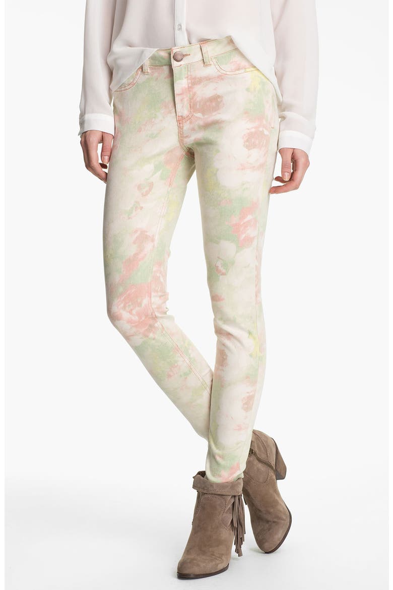 Photo Floral Print Skinny Jeans, Alternate, color, PALE GREEN