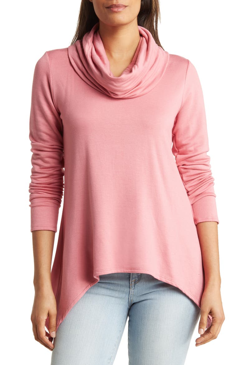 Cowl Neck Swing Hem Sweater, Main, color, GOSSAMER PINK