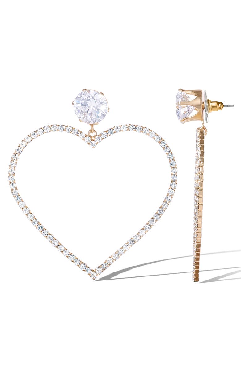 Jessica Simpson Glass Stone Heart Earrrings, Alternate, color, Silver