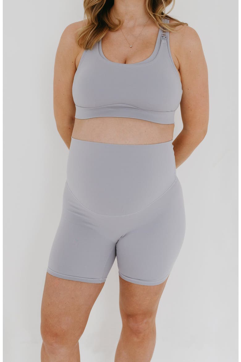 Women's Athletic Maternity Bike Shorts with Supportive Belly Band, Main, color, Light Grey