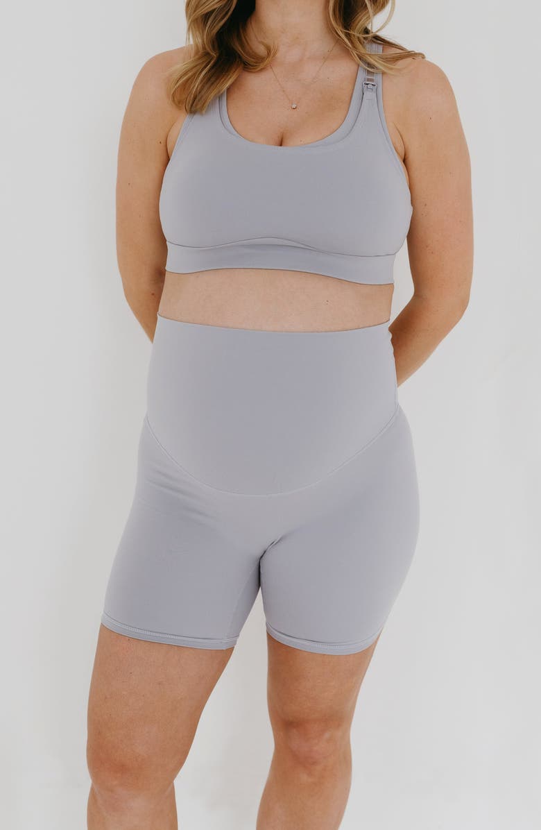 AXK Women's Athletic Maternity Bike Shorts with Supportive Belly Band, Main, color, Light Grey