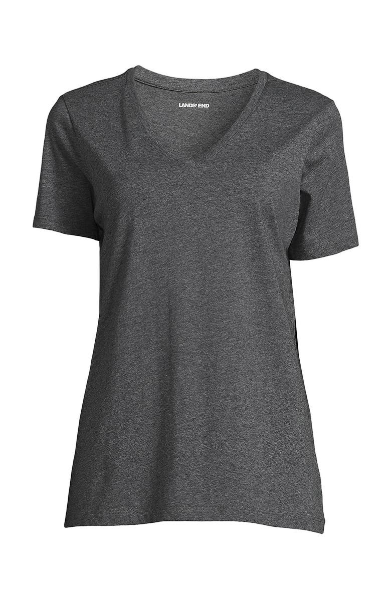Lands' End Plus Size Supima Cotton V-Neck T-Shirt, Alternate, color, Charcoal Heather