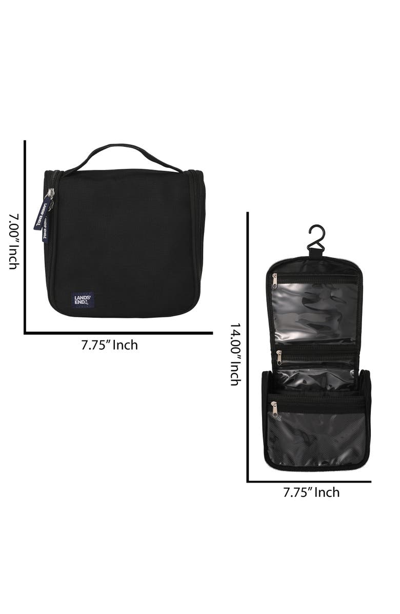 Lands' End Small Hanging Toiletry Bag for Travel, Canvas Hanging Dopp Kit Hygiene Bag, Alternate, color, Black