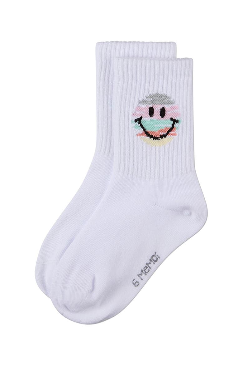 Colorful Smiley Face  Pointelle Ribbed  Novelty Crew Sock, Alternate, color, White