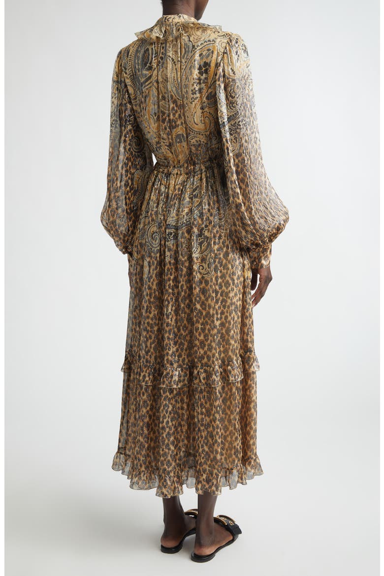Silk Blend Metallic Plissé Maxi Dress, Alternate, color, BEIGE