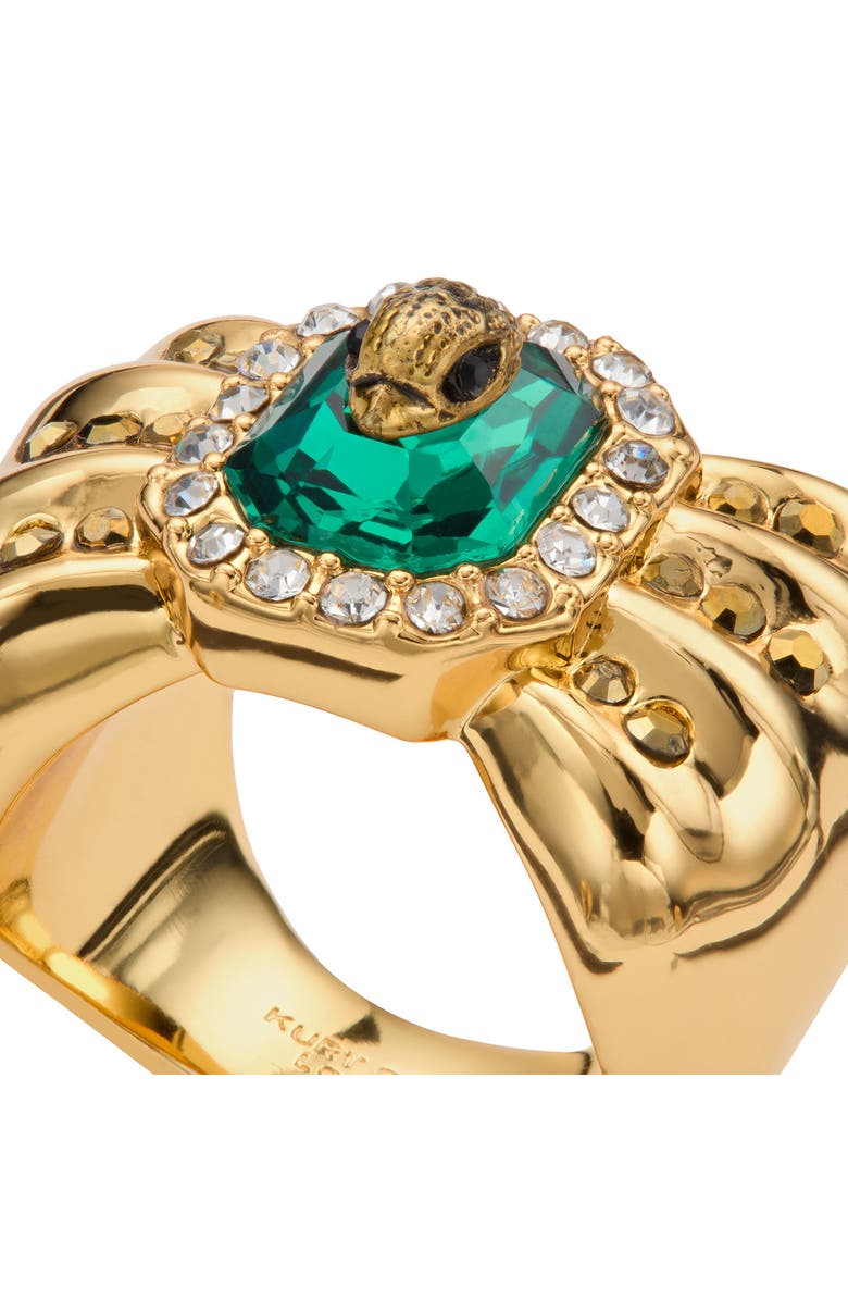 Kurt Geiger London Bow Crystal Cocktail Ring, Alternate, color, Gold/ Green