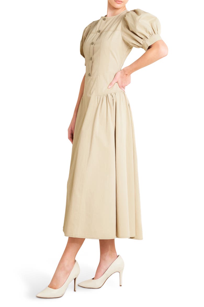 Solid Midi Dress, Alternate, color, KHAKI