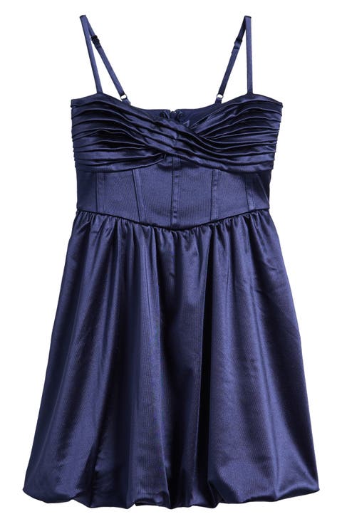 Kids' Pleated Bubble Hem Satin Party Dress