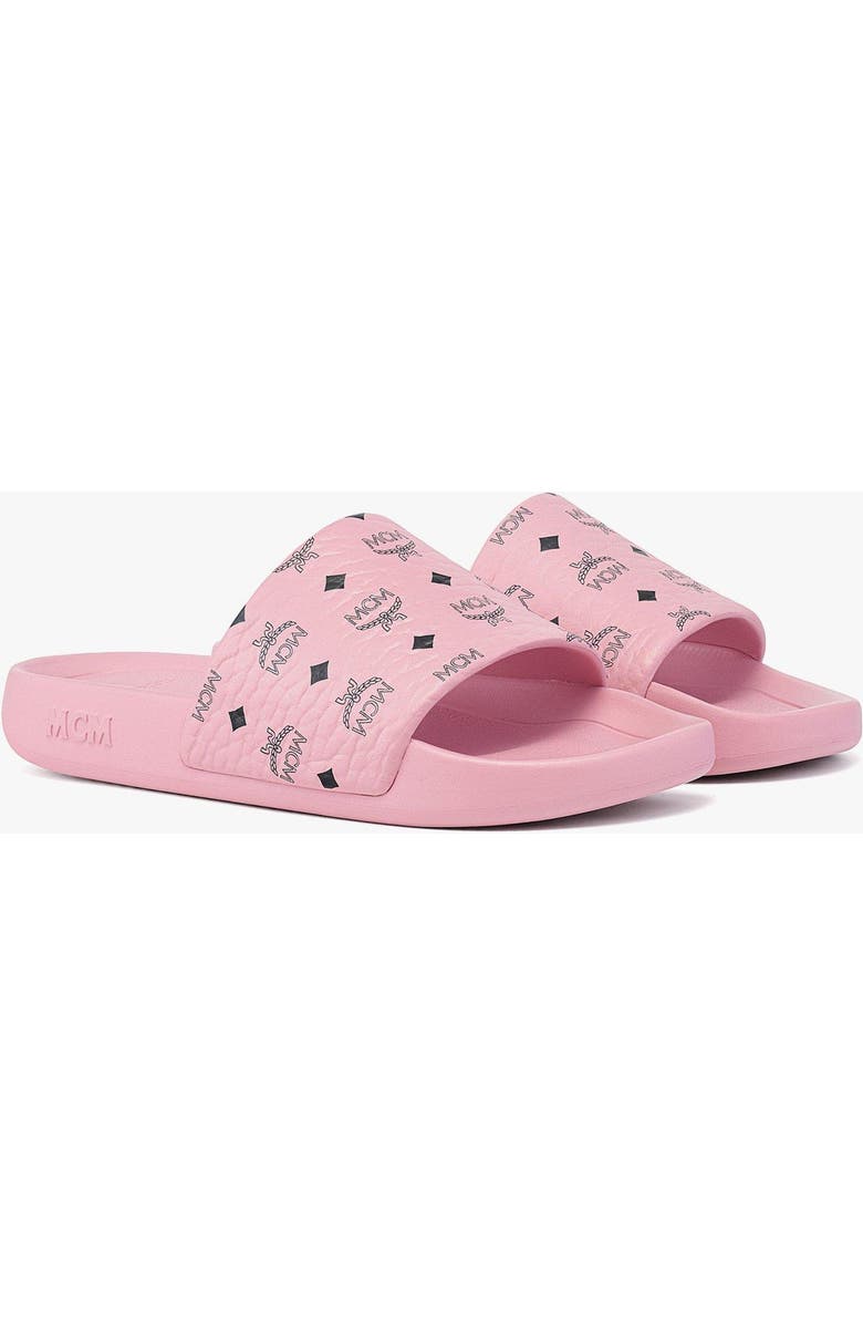 MCM Women's Monogram Print Rubber Slides, Main, color, Soft Pink