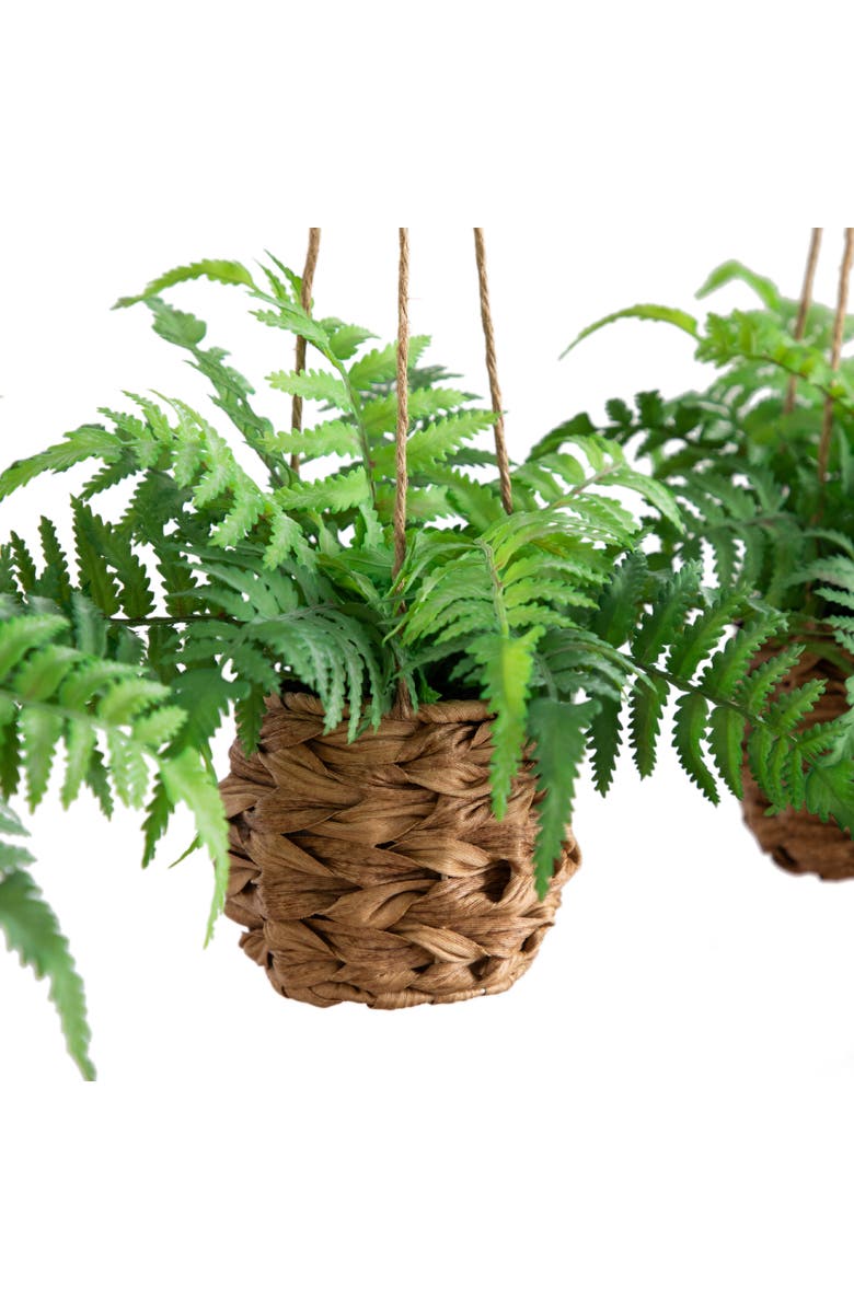 NEARLY NATURAL 10-in UV Resistant Artificial Boston Fern in Hanging Wicker Basket (Indoor/Outdoor) - Set of 3, Alternate, color, Green