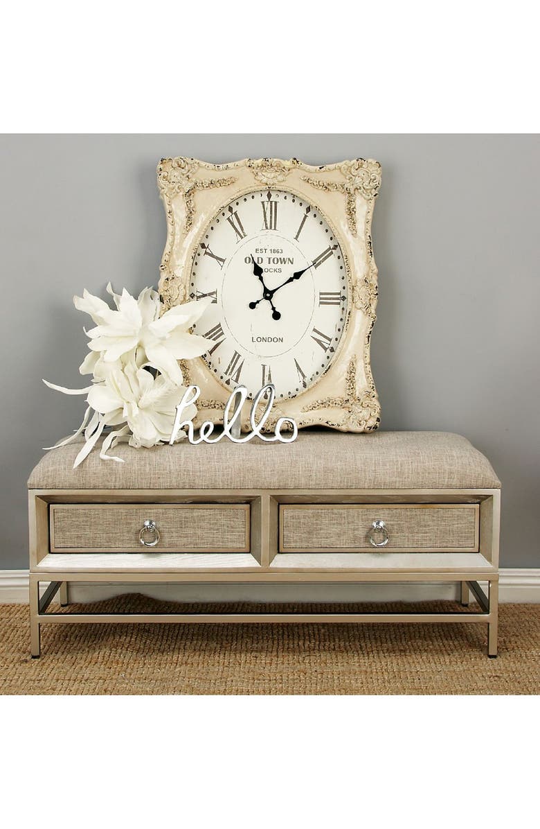 WILLOW ROW Beige Linen Upholstered Front Panel Storage Bench with Tufted Seat & Ring Handles, Alternate, color, 