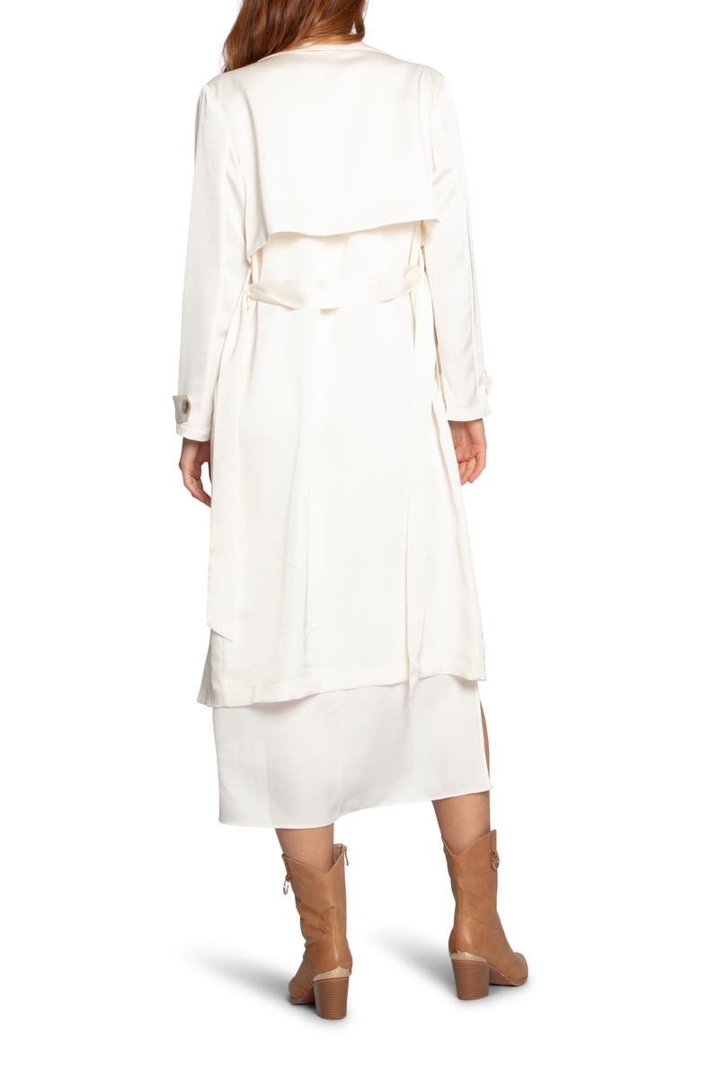 Belle & Bloom Love Language Double Breasted Satin Trench Coat, Alternate, color, Off White