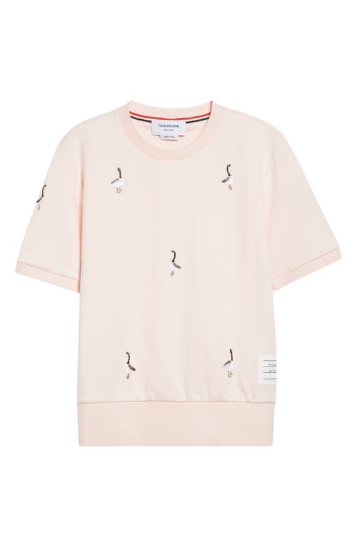 Thom Browne Embroidered Geese Short Sleeve Sweatshirt In Pink