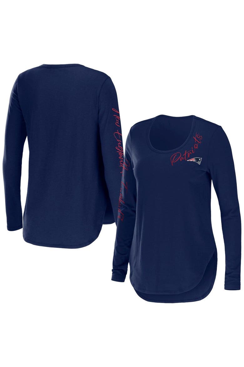 Women's WEAR by Erin Andrews Navy New England Patriots Team Scoop Neck T-Shirt, Main, color, Navy