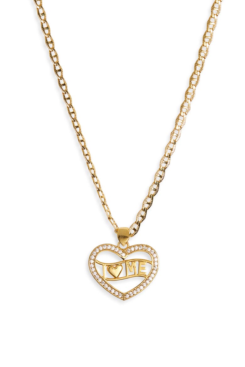Mini I Love Me Pendant Necklace, Main, color, GOLD